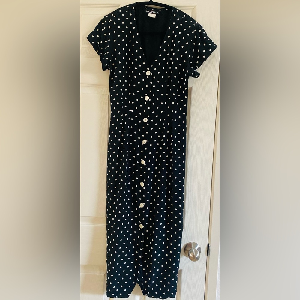 Vintage My Michelle Black and White Midi Pencil Button-Down Dress